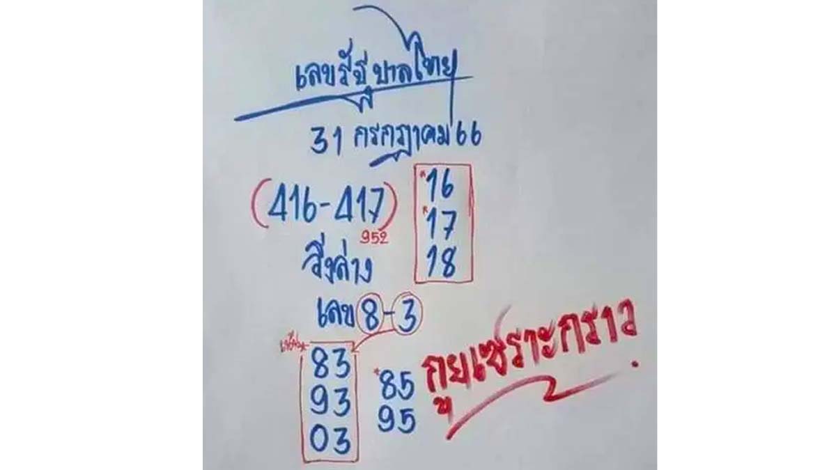 หวยกูยเซาะกราวงวดวันที่ 31 กรกฎาคม 2566