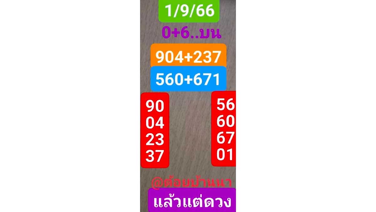 หวยต้อยบ้านนางวดวันที่ 1 กันยายน 2566