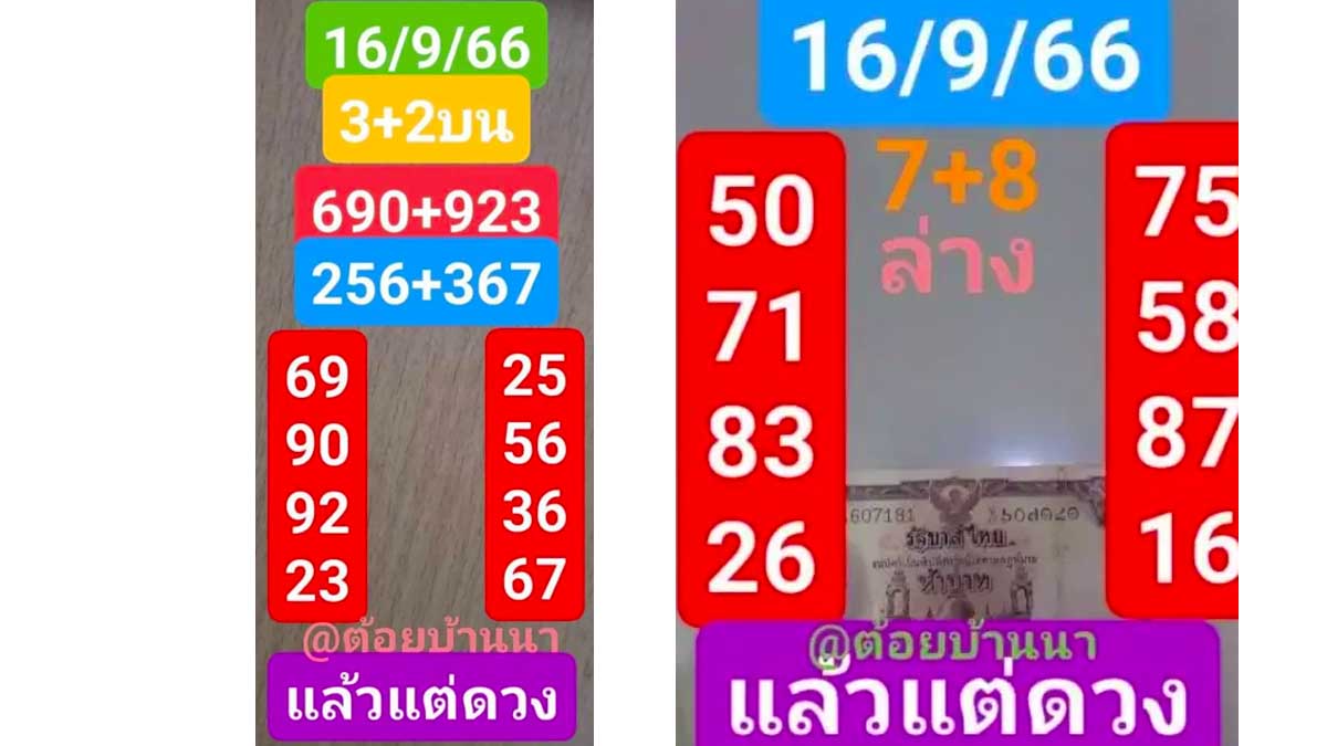 หวยต้อยบ้านนางวดวันที่ 16 กันยายน 2566