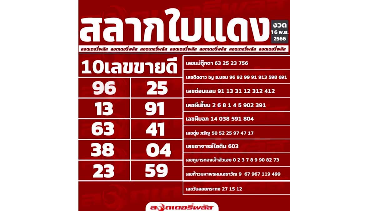 10 เลขเด็ดหวยใบแดง งวด 16 พฤศจิกายน 2566