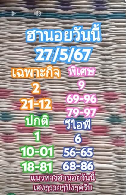 หวยฮานอย 27-5-67 ชุด6