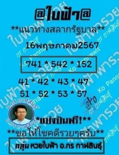 เลขเด็ดหวยใบฟ้า งวด 16 พฤษภาคม 2567