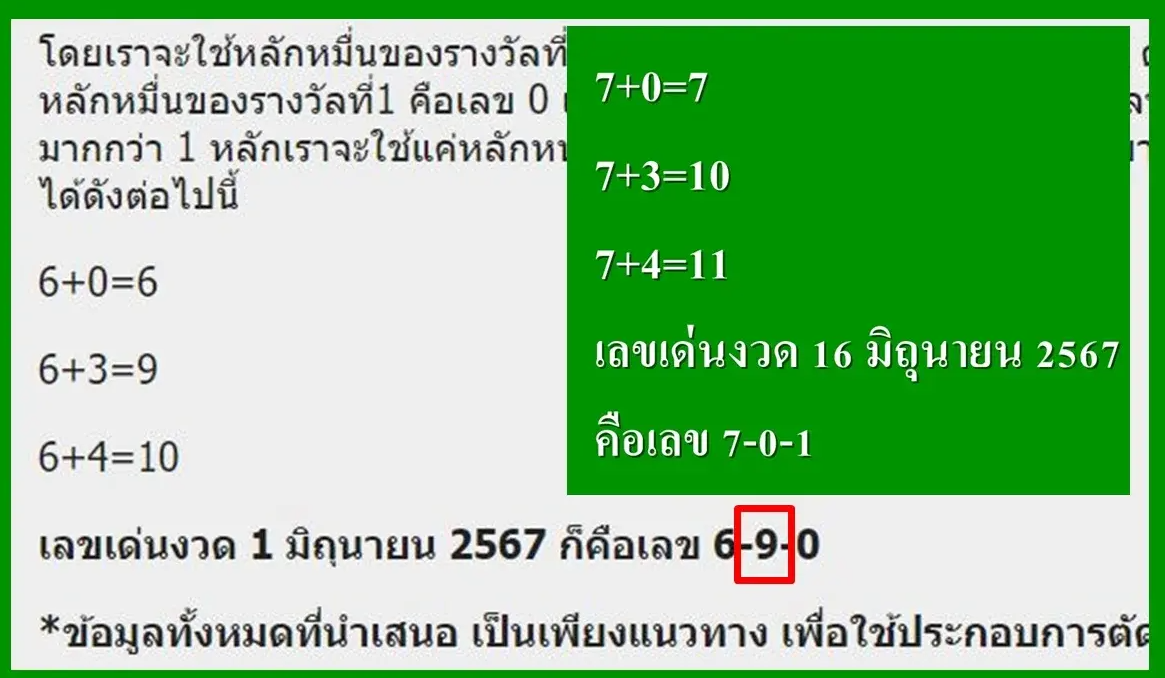 สูตรคำนวณเลขหลักสิบ งวด 16 มิถุนายน 2567