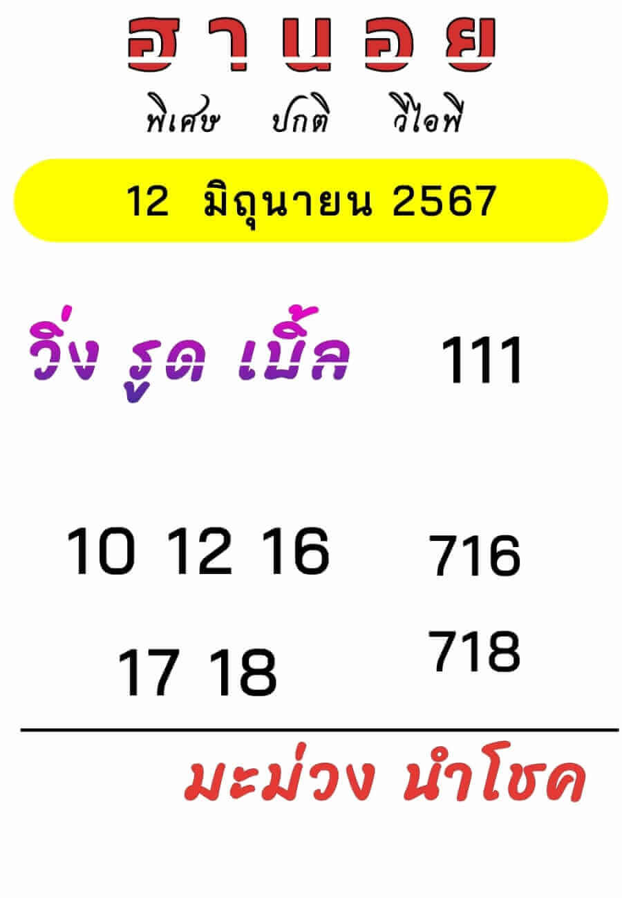 หวยฮานอย 12-6-67 ชุด7