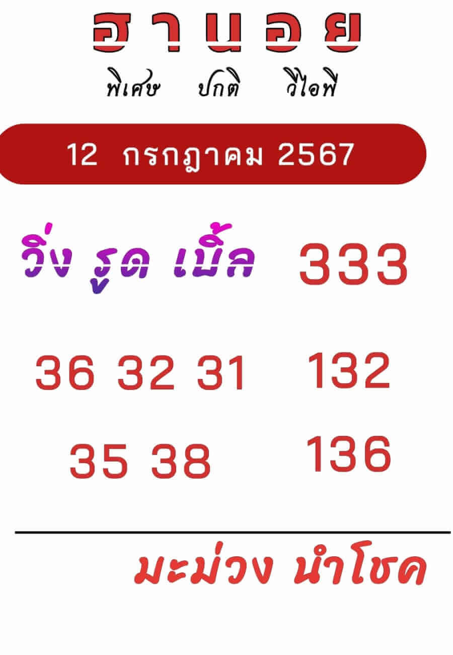 หวยฮานอย 12-7-67 ชุด9