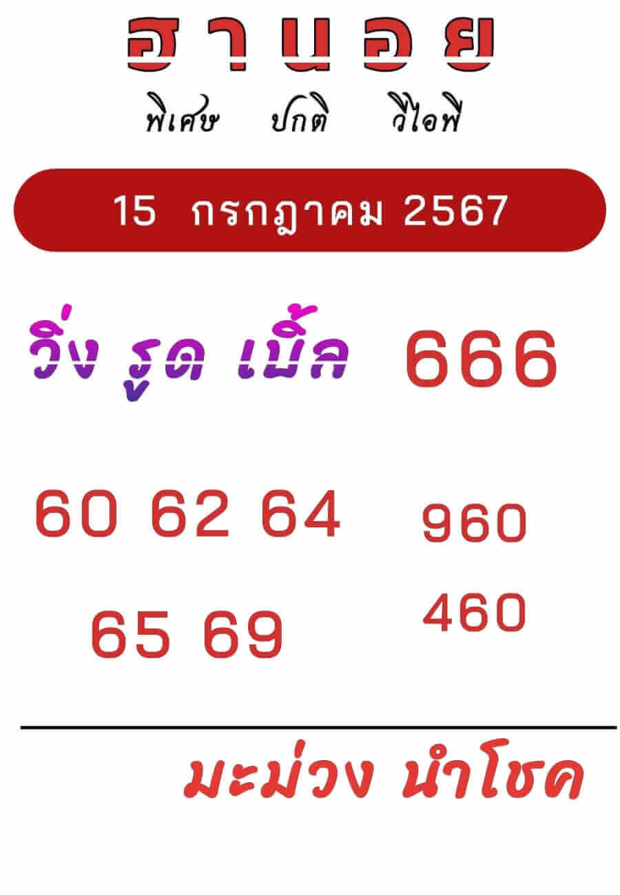 หวยฮานอย 15-7-67 ชุด7