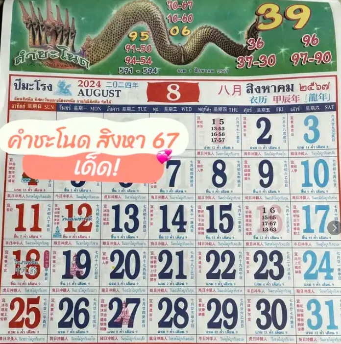 เลขดังหัวปฏิทิน คำชะโนด