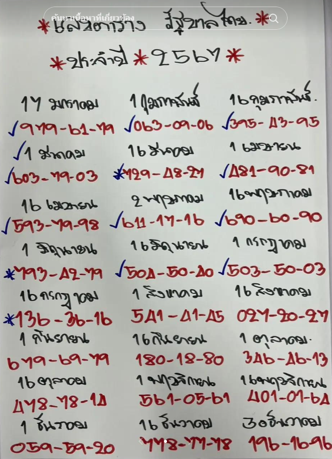 เลขตารางรัฐบาลไทย  งวด 16 สิงหาคม 2567