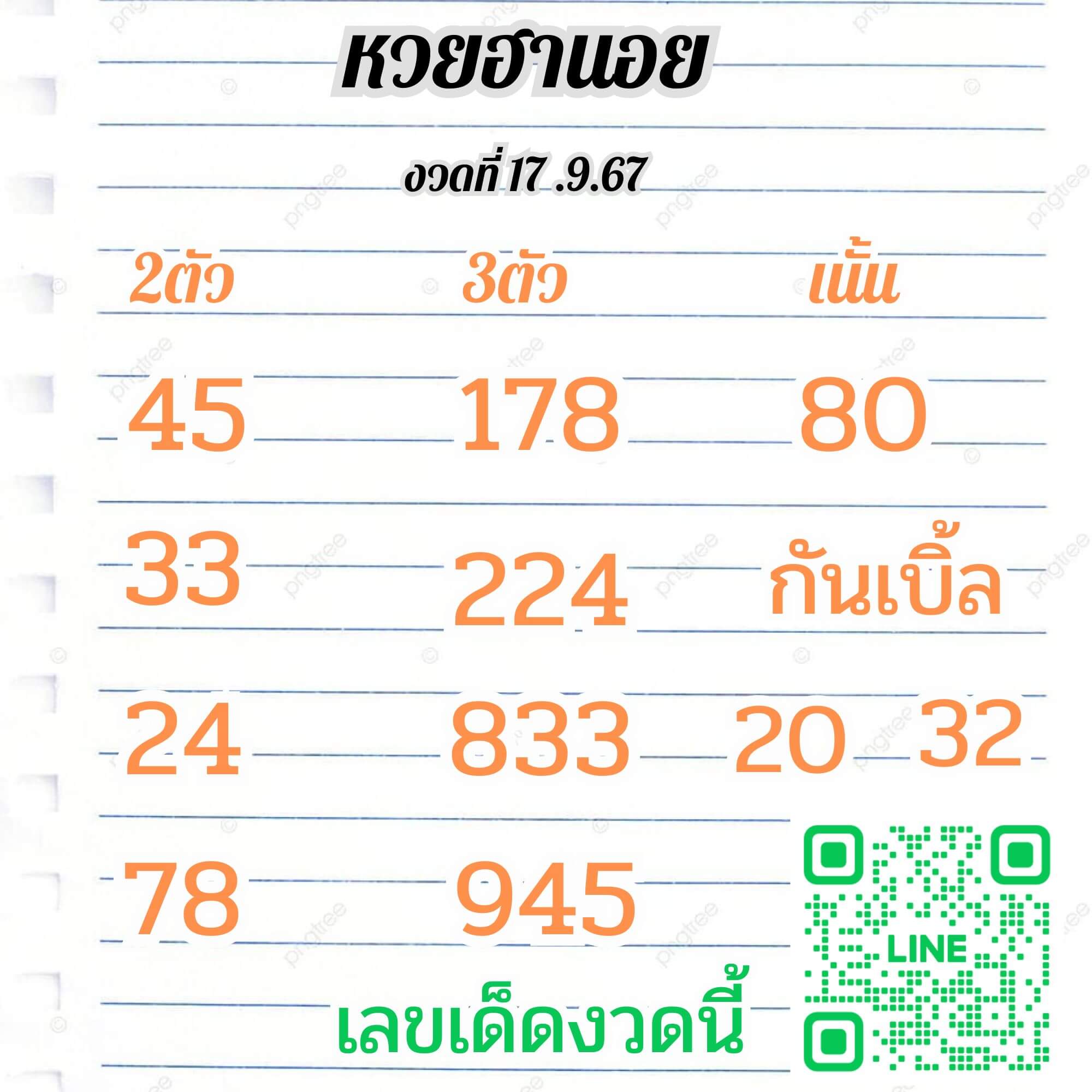 หวยฮานอย 17-9-67 ชุด3