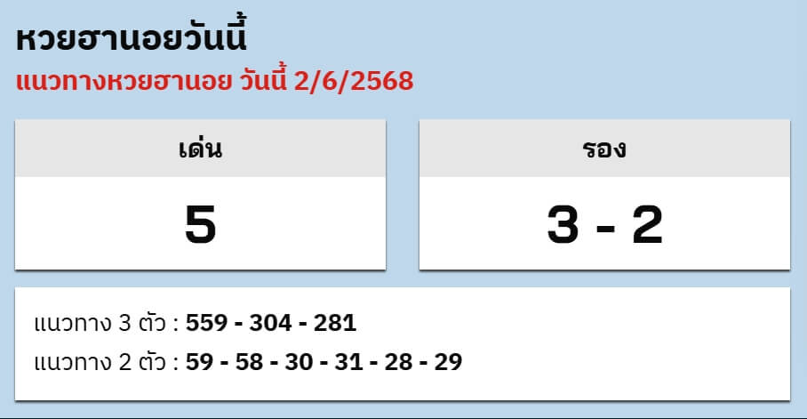 หวยฮานอย 2-6-68 ชุด8