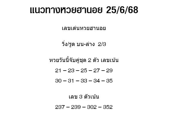 หวยฮานอย 25-6-68 ชุด6
