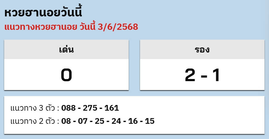 หวยฮานอย 3-6-68 ชุด7