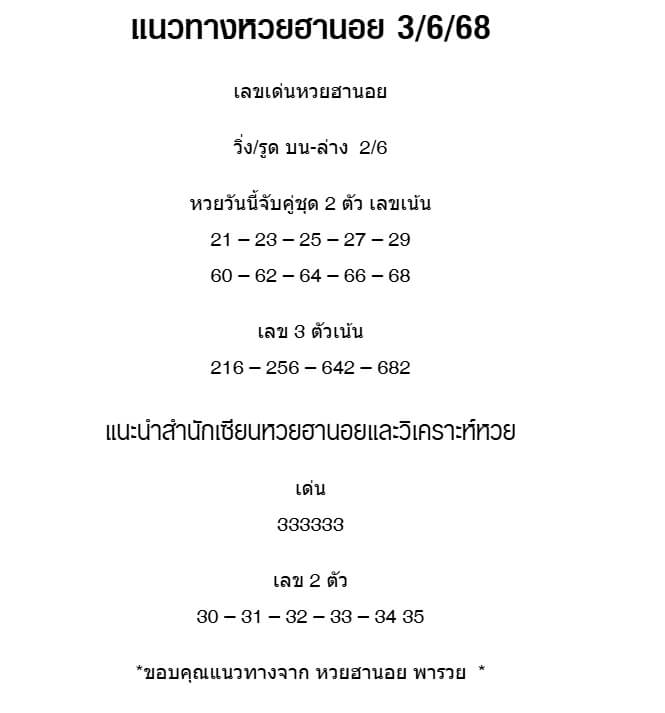 หวยฮานอย 3-6-68 ชุด8