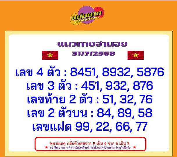 หวยฮานอย 31-7-68 ชุด4