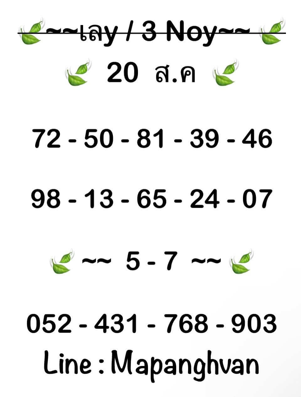 หวยฮานอย 20-8-68 ชุด1
