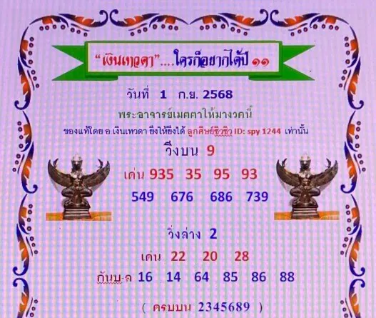 เลขเด็ดเงินเทวดา 1/9/68