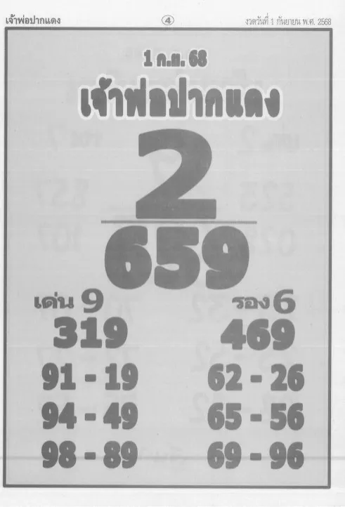 เลขเด็ดเจ้าพ่อปากแดง 1 กันยายน 2568