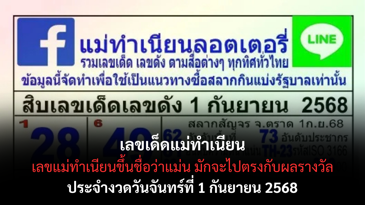 เลขเด็ดแม่ทำเนียน 1/9/68