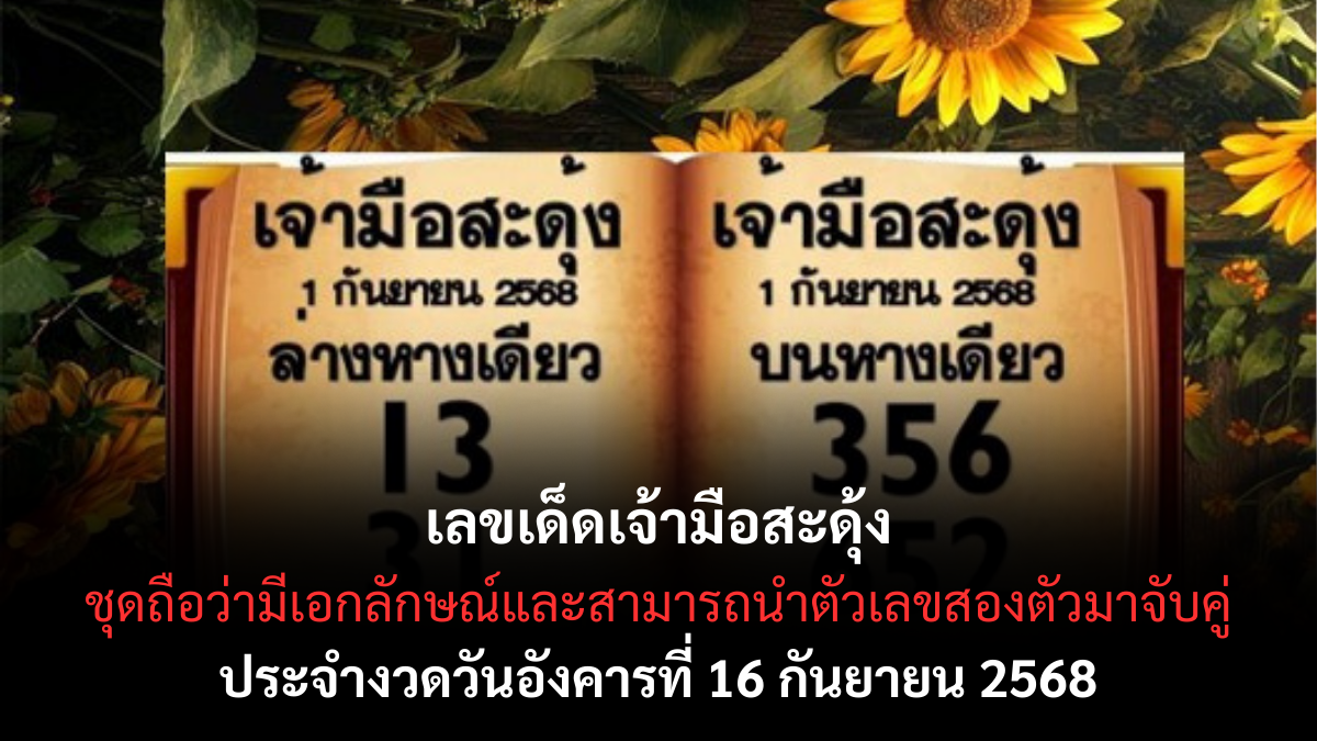 เลขเด็ดเจ้ามือสะดุ้ง 16 กันยายน 2568