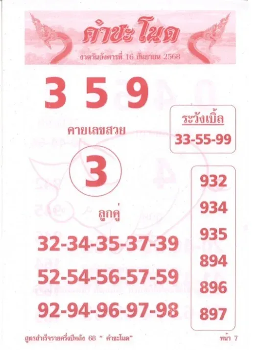 เลขเด็ดคำชะโนด 16/9/68