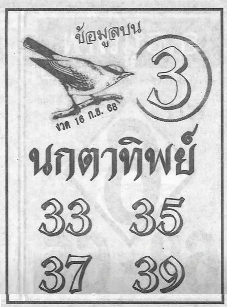 เลขเด็ดนกตาทิพย์ 16 กันยายน 2568 พลังแห่งญาณทิพย์นำโชค เลขเด็ดนกตาทิพย์-16-9-68
