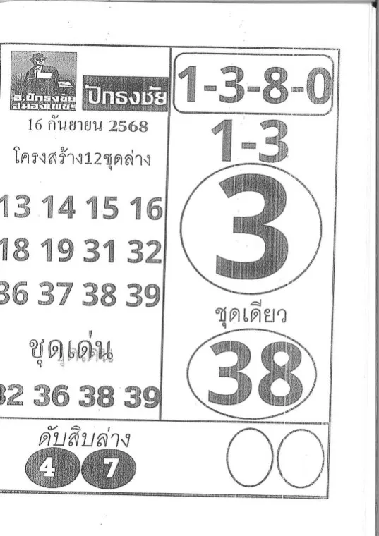 เลขเด็ดปักธงชัย 16/9/68