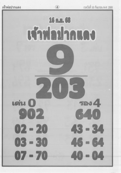 เลขเด็ดเจ้าพ่อปากแดง 16 กันยายน 2568