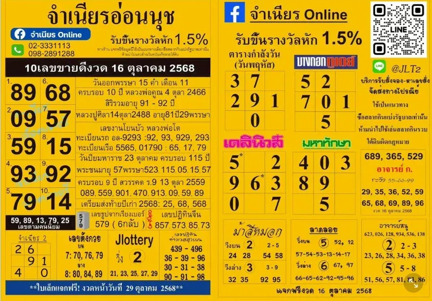 เลขเด็ดจำเนียรอ่อนนุช 16/10/68