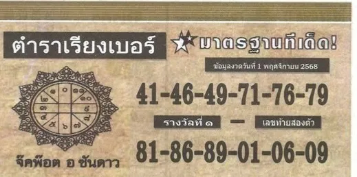 เลขเด็ดตำราเรียงเบอร์ งวด 1 พฤศจิกายน 2568 สำนักดังวิเคราะห์แม่น เลขเข้าเป้าต่อเนื่องหลายงวด! เลขเด็ดตำราเรียงเบอร์ 1/11/68