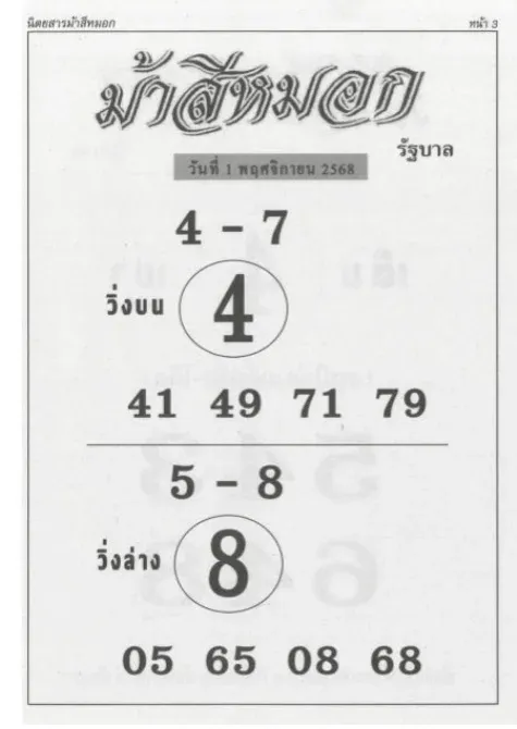 เลขเด็ดม้าสีหมอก 1/11/68