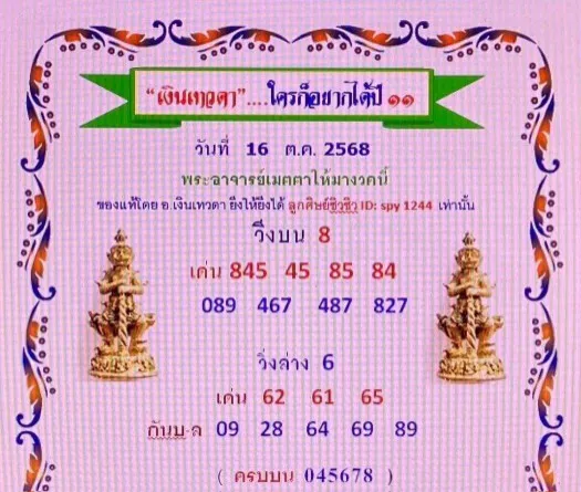 เลขเด็ดเงินเทวดา 16/10/68 พลังศักดิ์สิทธิ์เปิดทางรวย