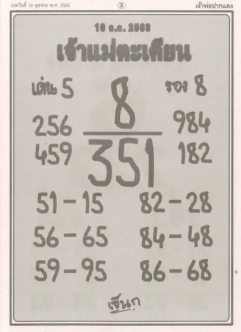 เลขเด็ดเจ้าแม่ตะเคียน 16/10/68