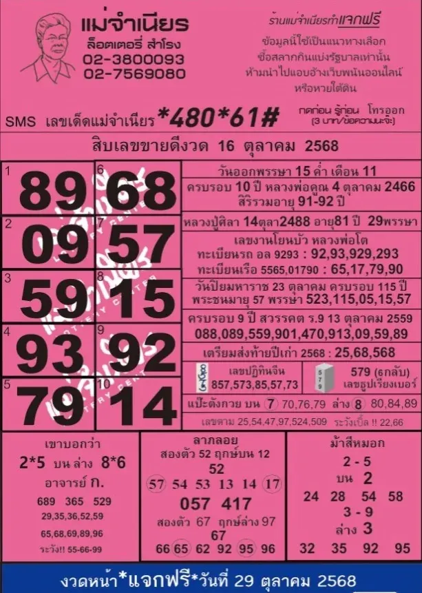 เลขเด็ดแม่จำเนียร 16/10/68 รวมเลขขายดีจากทุกสำนัก แม่นทุกงวด ลุ้นรวยพร้อมกันทั่วไทย!