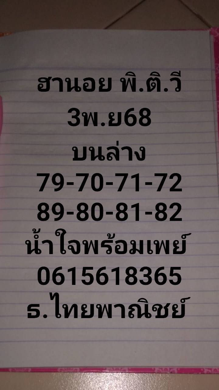 แนวทางหวยฮานอย 3/11/68 แนวทางหวยฮานอยวันนี้ออก งวดวันที่ 3 พฤศจิกายน 2568 หวยฮานอย 3-11-68 ชุด6