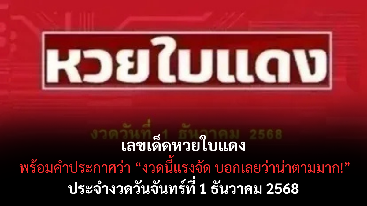 เลขเด็ดหวยใบแดง 1/12/68 เปิดโพยด่วนจากสำนักแรง งวดต้นเดือนนี้ลุ้นเข้าเต็มอีกครั้ง! เลขเด็ดหวยใบแดง 1/12/68