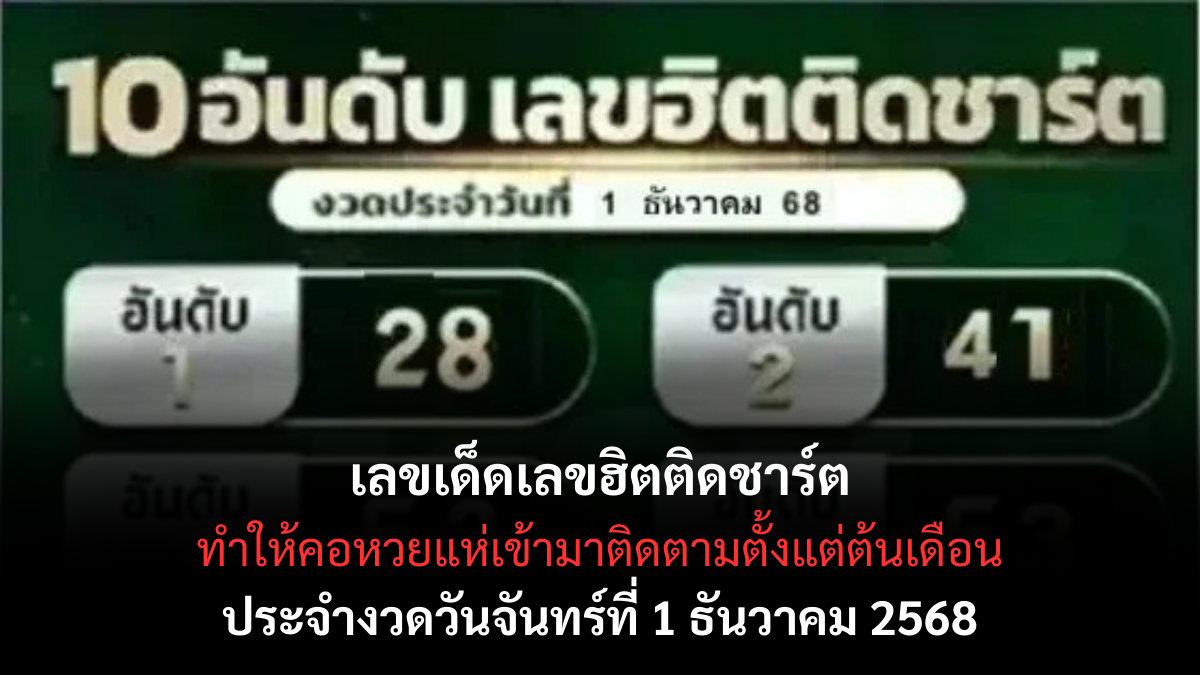 เลขเด็ดเลขฮิตติดชาร์ต 1/12/68