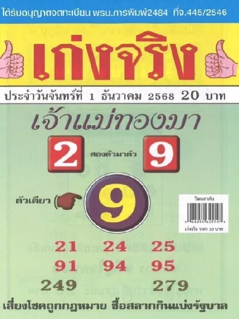 เลขเด็ดเจ้าแม่ทองมา 1/12/68