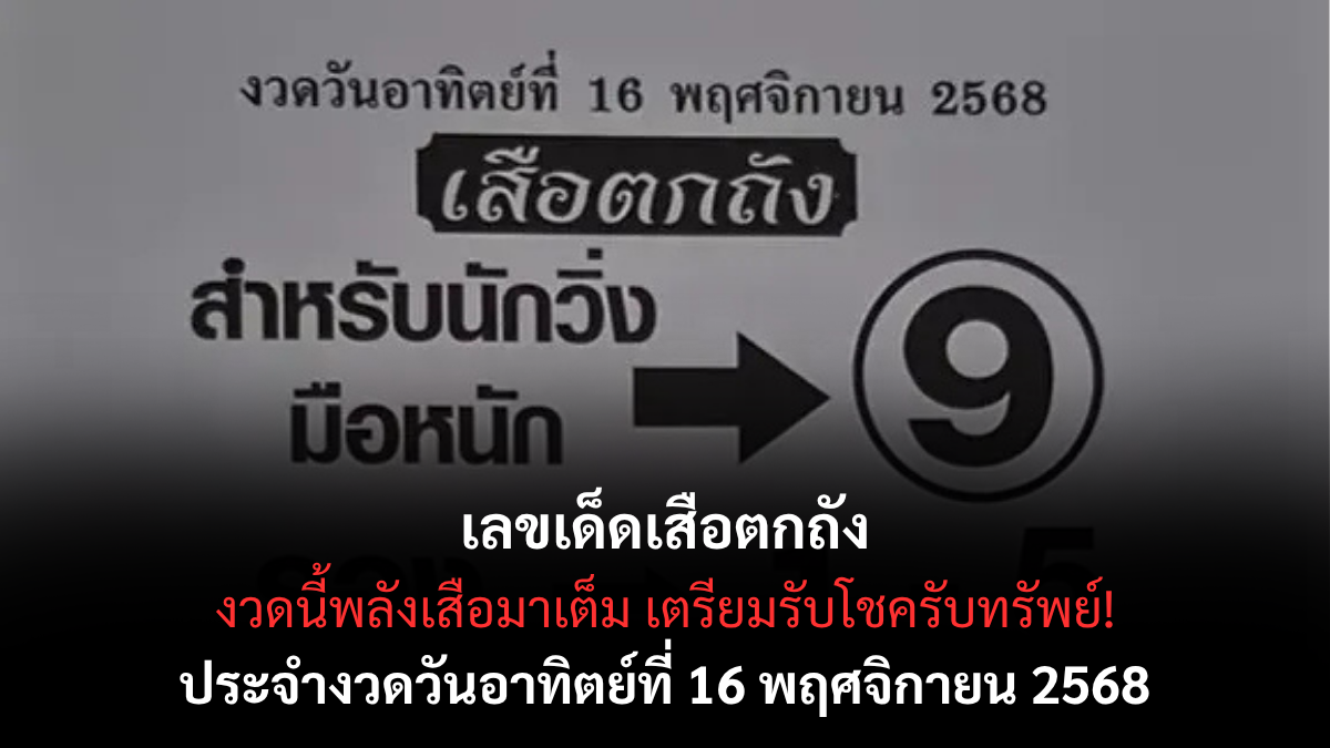 เลขเด็ดเสือตกถัง 16/11/68 พลังเงินดีเสริมโชคลาภ รับทรัพย์เต็มถัง!