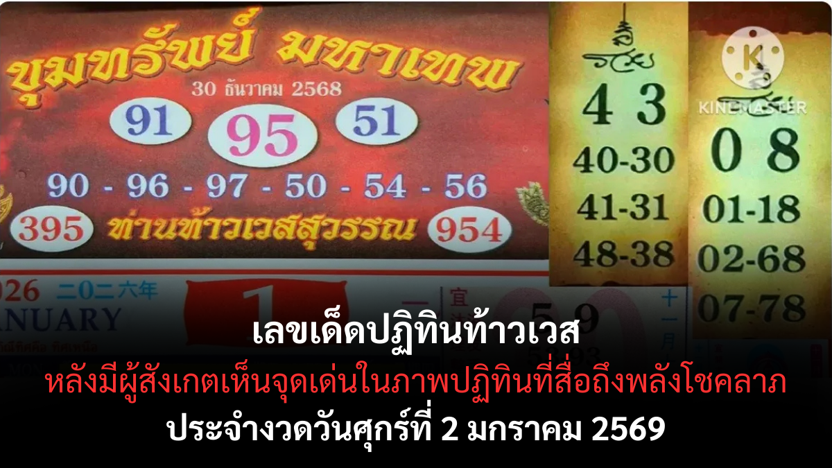 เลขเด็ดปฏิทินท้าวเวส 2/1/69 เปิดพลังมงคลรับปีใหม่ เทพคุ้มครองชี้ทางโชคงวดแรก! เลขเด็ดปฏิทินท้าวเวส 2/1/69