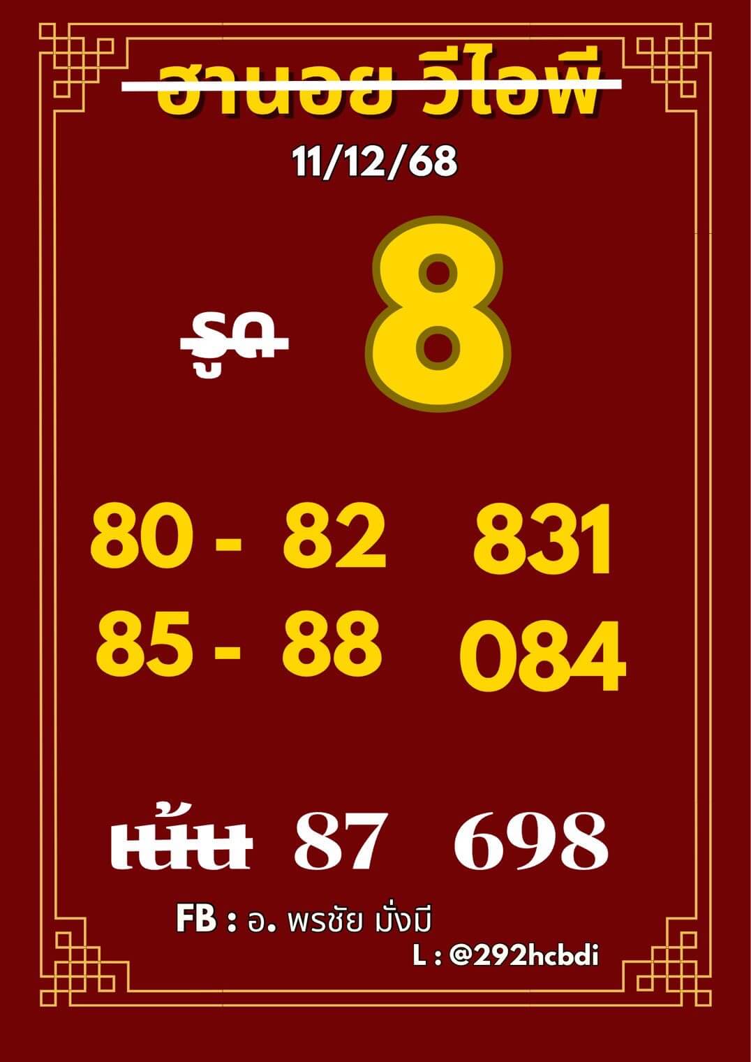 แนวทางหวยฮานอย 11/12/68 แนวทางหวยฮานอยวันนี้ออก งวดวันที่ 11 ธันวาคม 2568 หวยฮานอย 11-12-68 ชุด4