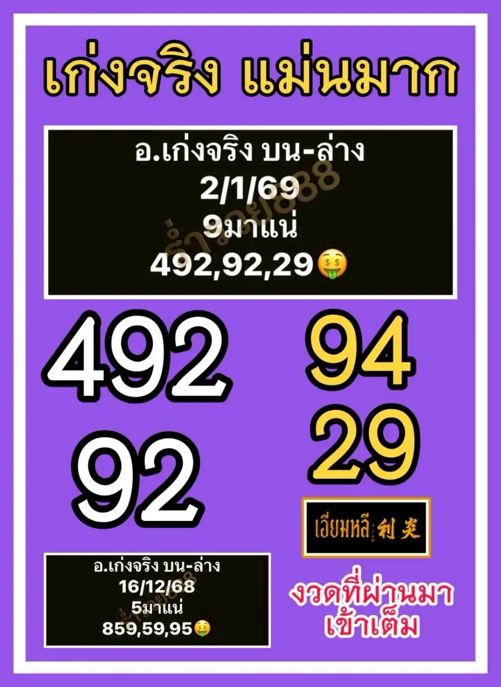 เลขเด็ดเก่งจริง 2/1/69 แนวทางตัวจริงเสียงจริง งวดเปิดปีคมจัดน่าลุ้น! เลขเด็ดเก่งจริงแม่นมาก 2/1/69