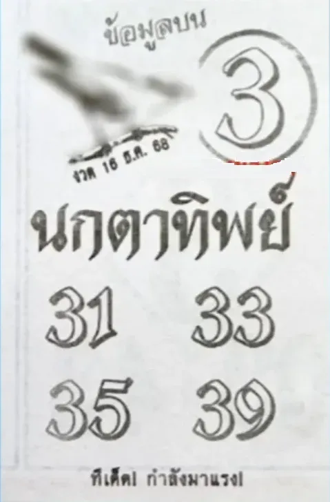 เลขเด็ดนกตาทิพย์ 16/12/68