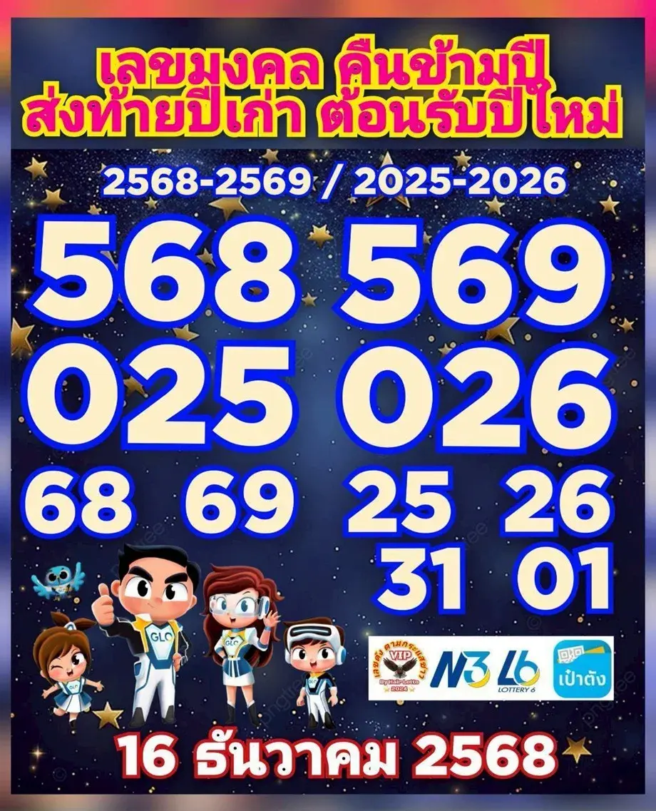เลขเด็ดส่งท้ายปี 16/12/68 เปิดแนวทางลุ้นโชคงวดสุดท้าย ความหวังใหญ่ก่อนก้าวสู่ปีใหม่! เลขเด็ดส่งท้ายปี 16/12/68