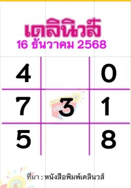 เลขเด็ดเดลินิวส์ 16/12/68 เปิดตารางเลขดังจากสำนักข่าวใหญ่ งวดนี้แนวทางชัด น่าตามมาก! เลขเด็ดเดลินิวส์ 16/12/68