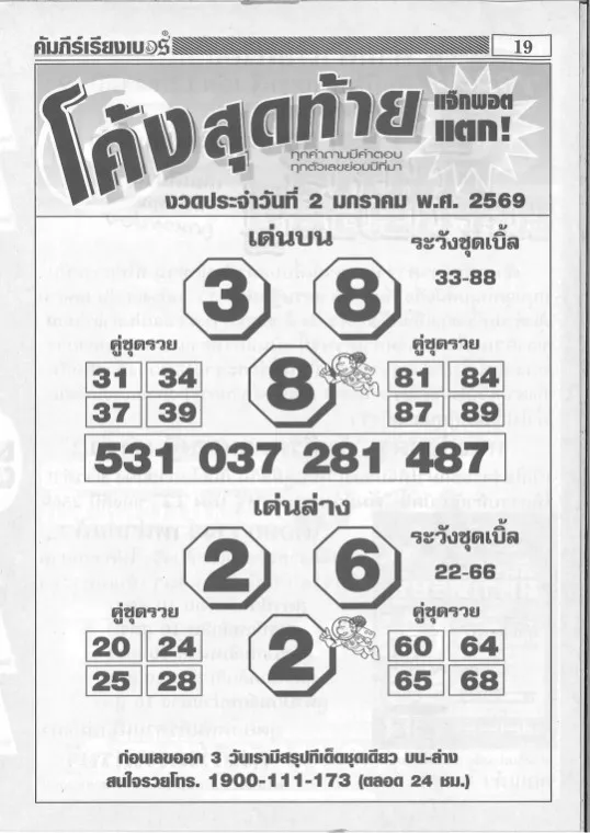 เลขเด็ดโค้งสุดท้าย 2/1/69 รวมสัญญาณท้ายงวด งวดแรกของปีลุ้นแรงห้ามพลาด! เลขเด็ดโค้งสุดท้าย 2/1/69