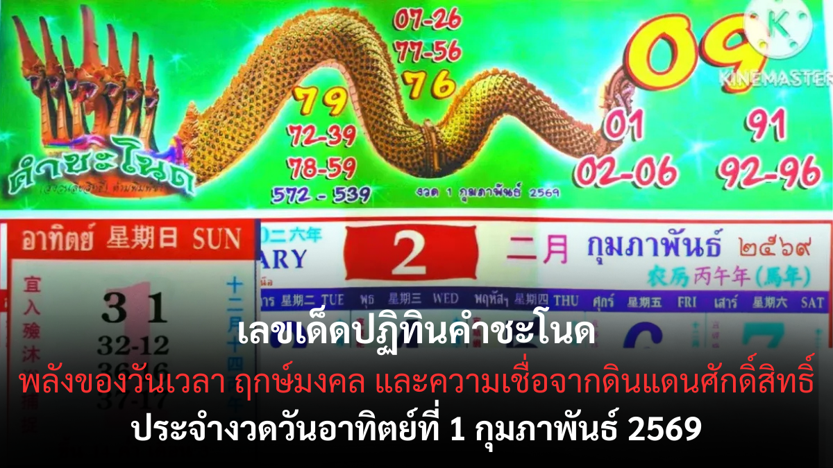 เลขเด็ดปฏิทินคำชะโนด 1 กุมภาพันธ์ 2569 สัญญาณศักดิ์สิทธิ์ขยับแรง คอหวยห้ามพลาด เลขเด็ดปฏิทินคำชะโนด 1/2/69