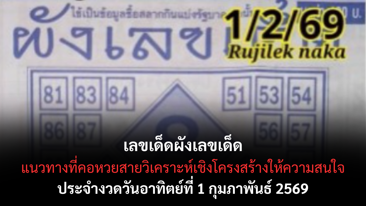 เลขเด็ดผังเลขเด็ด งวด 1 กุมภาพันธ์ 2569 วิเคราะห์เป็นระบบ จับจังหวะเลขเด่นแบบมีหลักการ เลขเด็ดผังเลขเด็ด 1/2/69