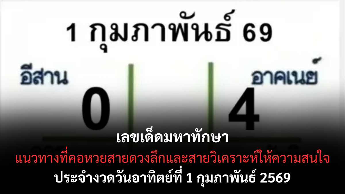 เลขเด็ดมหาทักษา งวด 1 กุมภาพันธ์ 2569 ดวงใหญ่ขยับแรง วางจังหวะลุ้นอย่างมีชั้นเชิง เลขเด็ดมหาทักษา 1/2/69