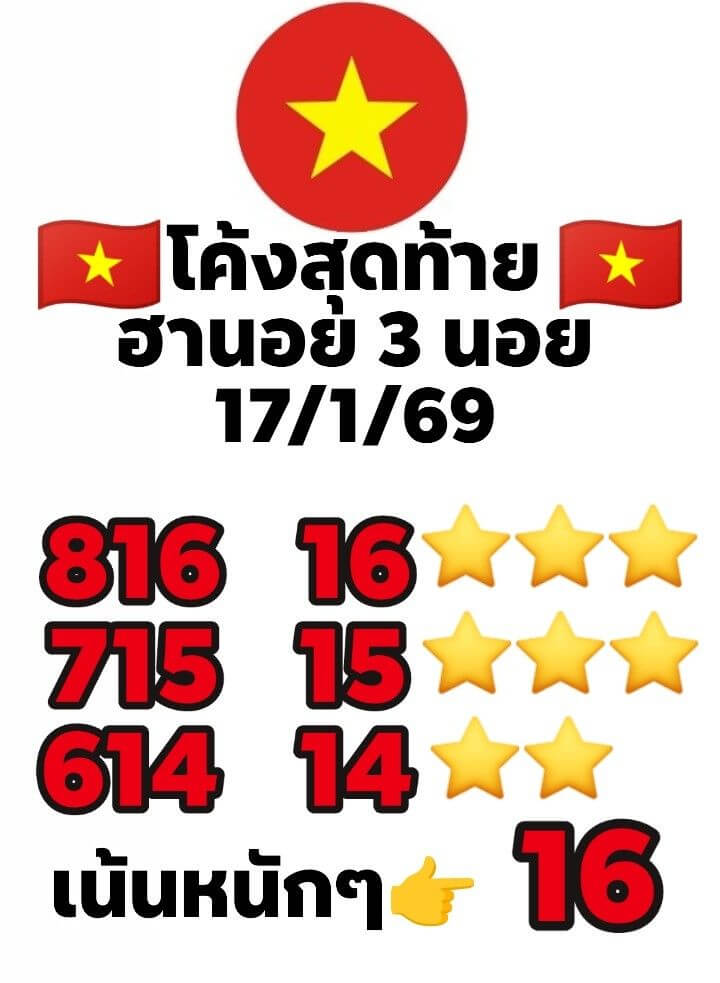 แนวทางหวยฮานอย 17/1/69 แนวทางหวยฮานอยวันนี้ออก งวดวันที่ 17 มกราคม 2568 หวยฮานอย 17-1-69 ชุด10