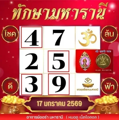 เลขเด็ดทักษามหารานี 17 มกราคม 2569 พลังดวงหญิงใหญ่ เปิดจังหวะเฮงงวดนี้ เลขเด็ดทักษามหารานี 17/1/69